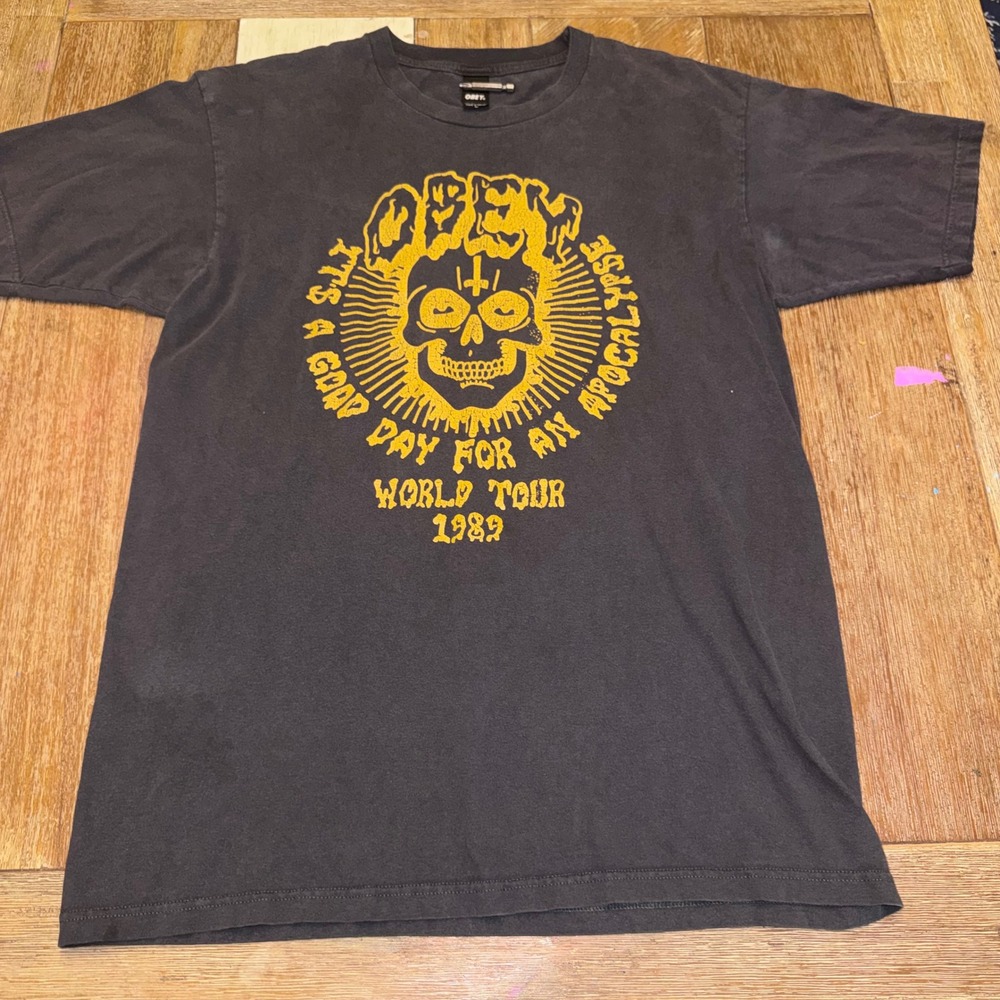 Obey Graphic Tee Mens Large Black Good Day For An Apocalypse Skull World Tour